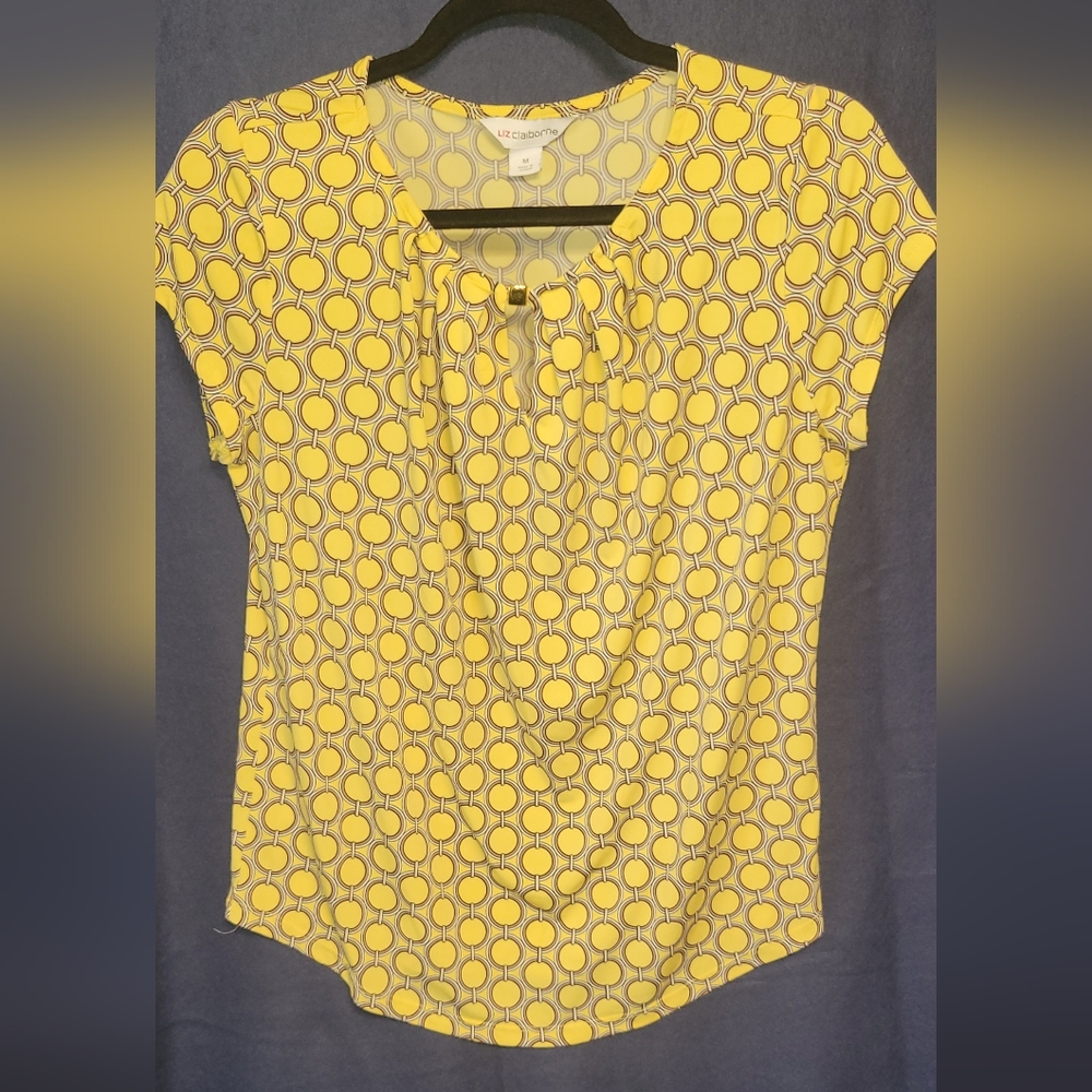 Liz Claiborne Yellow and Black Circle Pattern Top